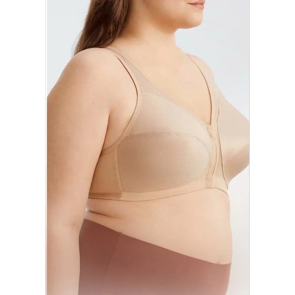 Glamorise Womens Size 50D Magic Lift Front Close Posture Back Wire Free Bra Nude